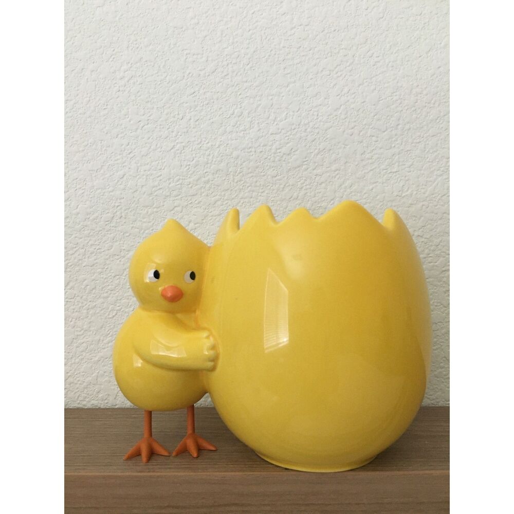 Vintage Teleflora Yellow Chick Cracked Egg Planter Vase Easter Spring Ceramic